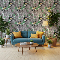 Natural scenes from the floral wallpaper create a calm mood for the Living room.