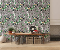 Small birds perch gracefully within this intricate and detailed wallpaper style.