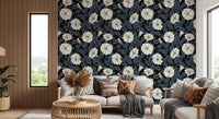Botanical Moonflowers Wallpaper patterns define the interior of this Lounge area.