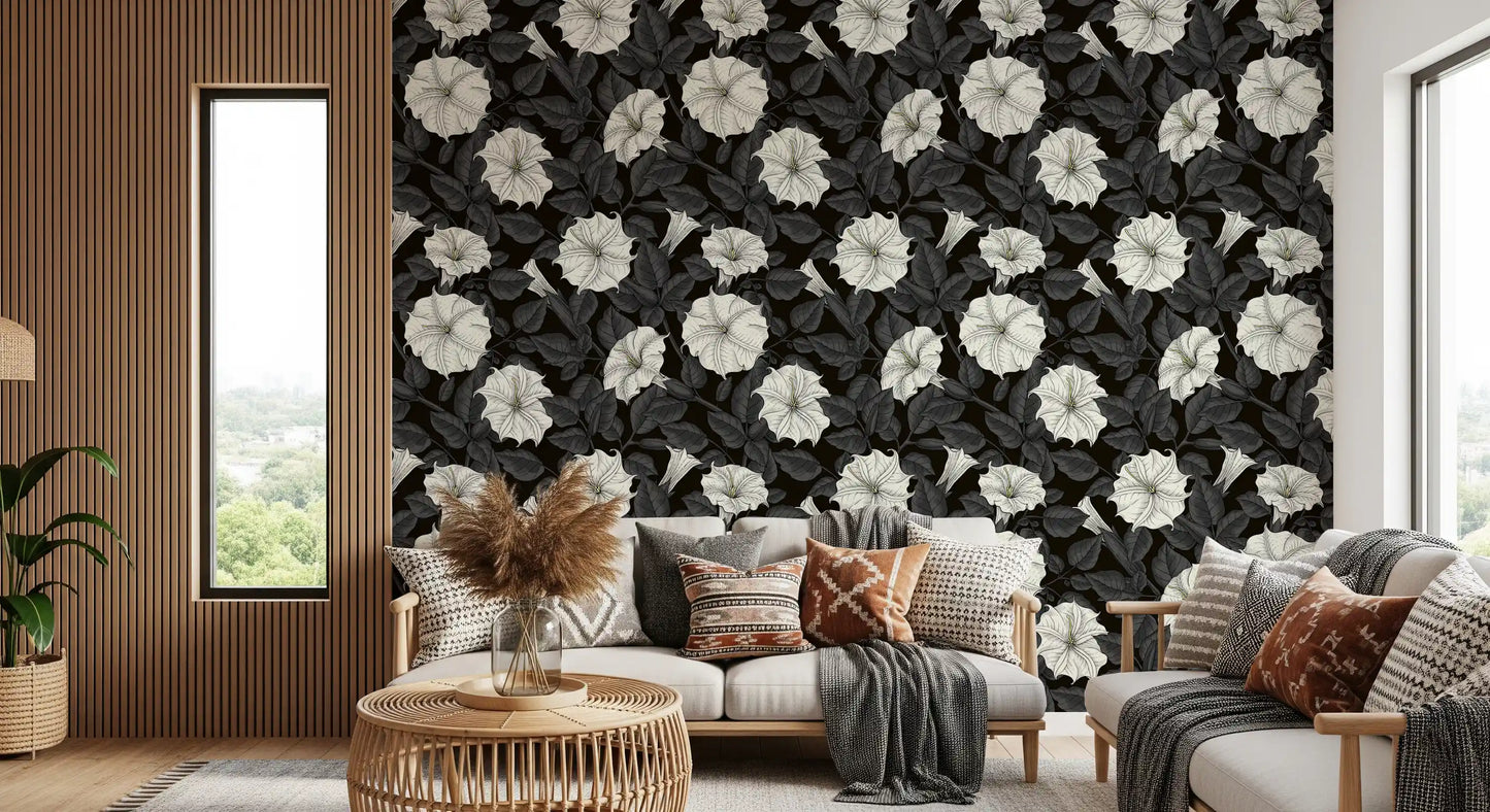 Intricate petal textures are visible in this white moonflowers wallpaper.