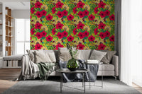 Bright Living room the Tropical Florals and Hummingbird wallpaper.