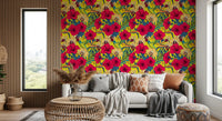 Tropical Florals and Hummingbird - Summer Botanical Garden Wallpaper details.