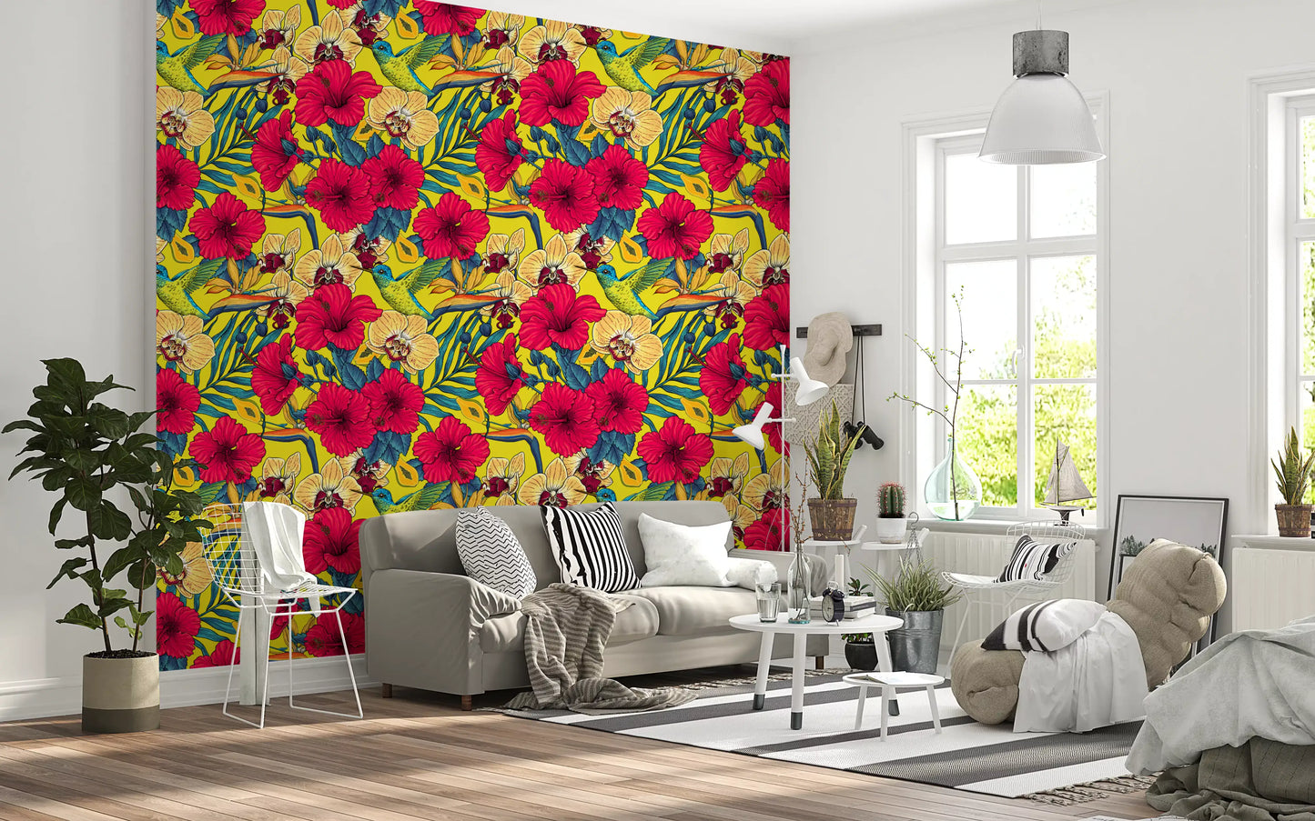 Exotic papayas and green leaves scattered across the Hummingbird wallpaper surface.