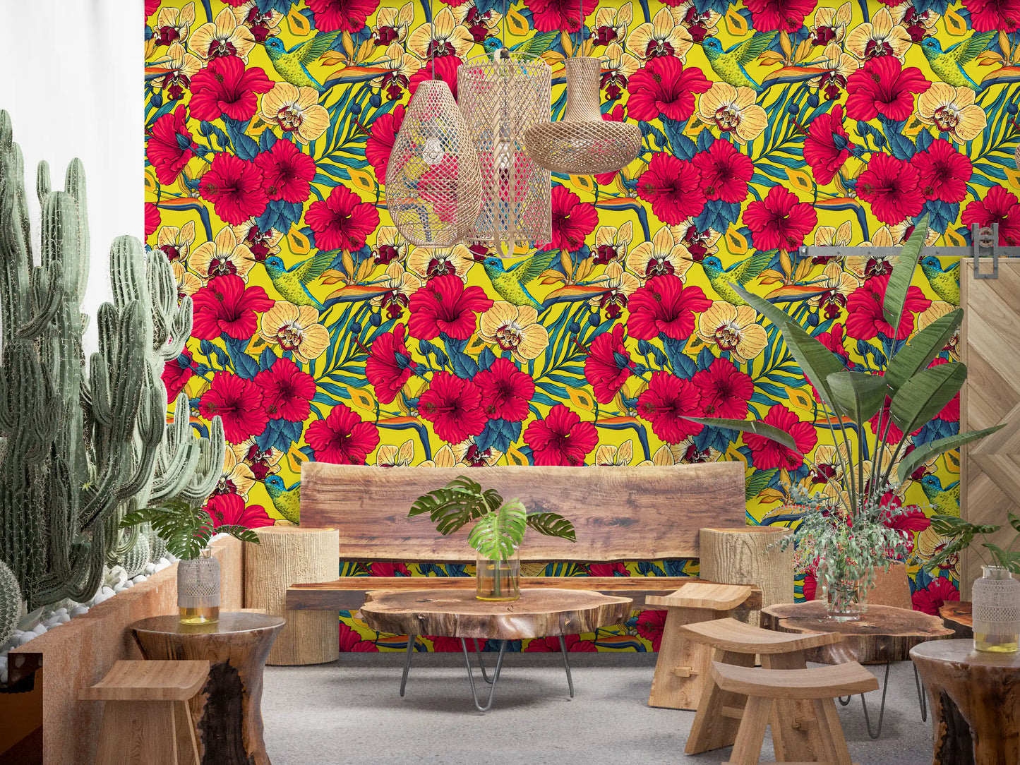 Flying bird illustration incorporated into this colourful Garden wallpaper layout.
