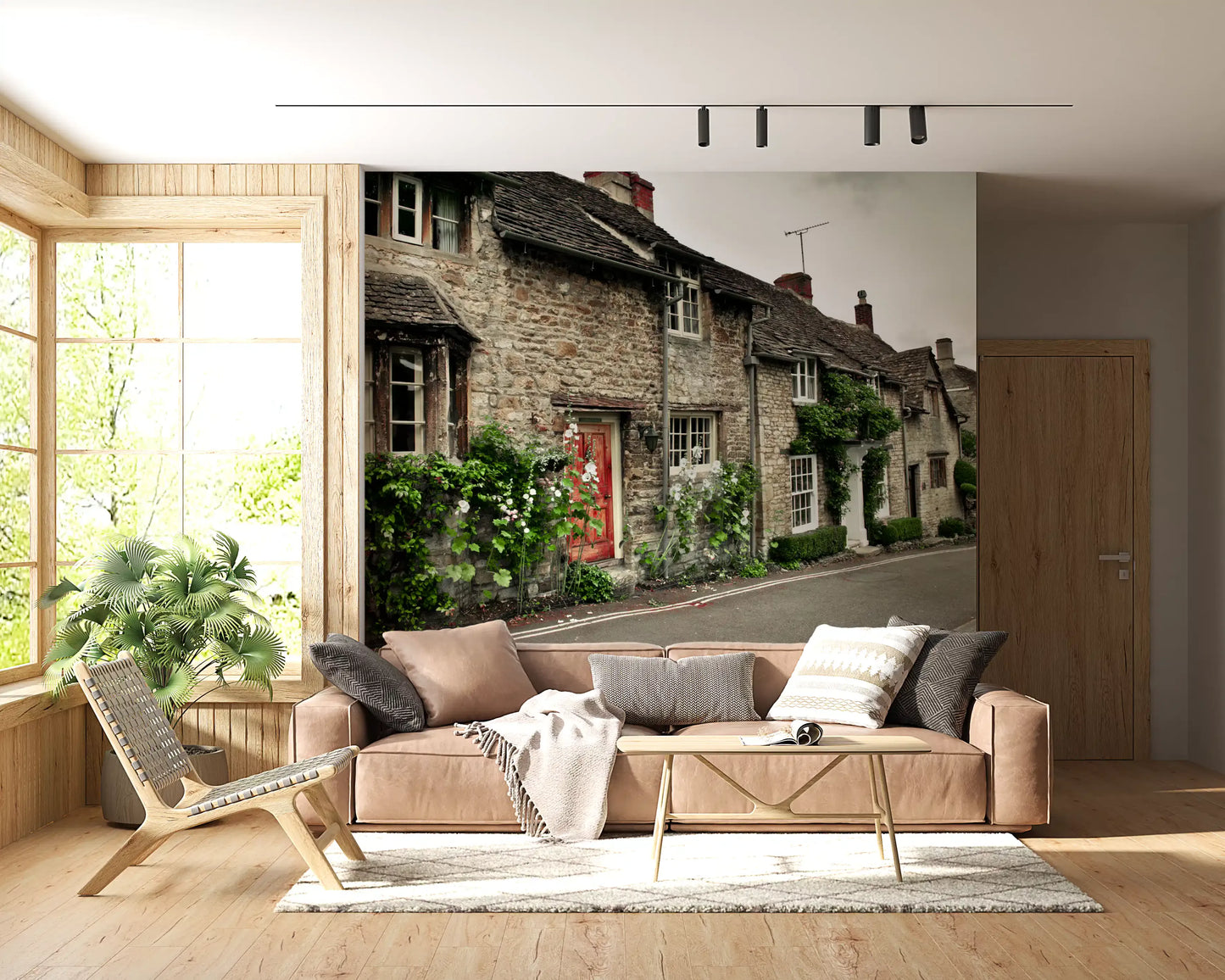 Living room environments suit the rustic English historic row houses wall mural scenery.