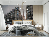 Long traffic trails in the Parisian wall mural updating a Bedroom.