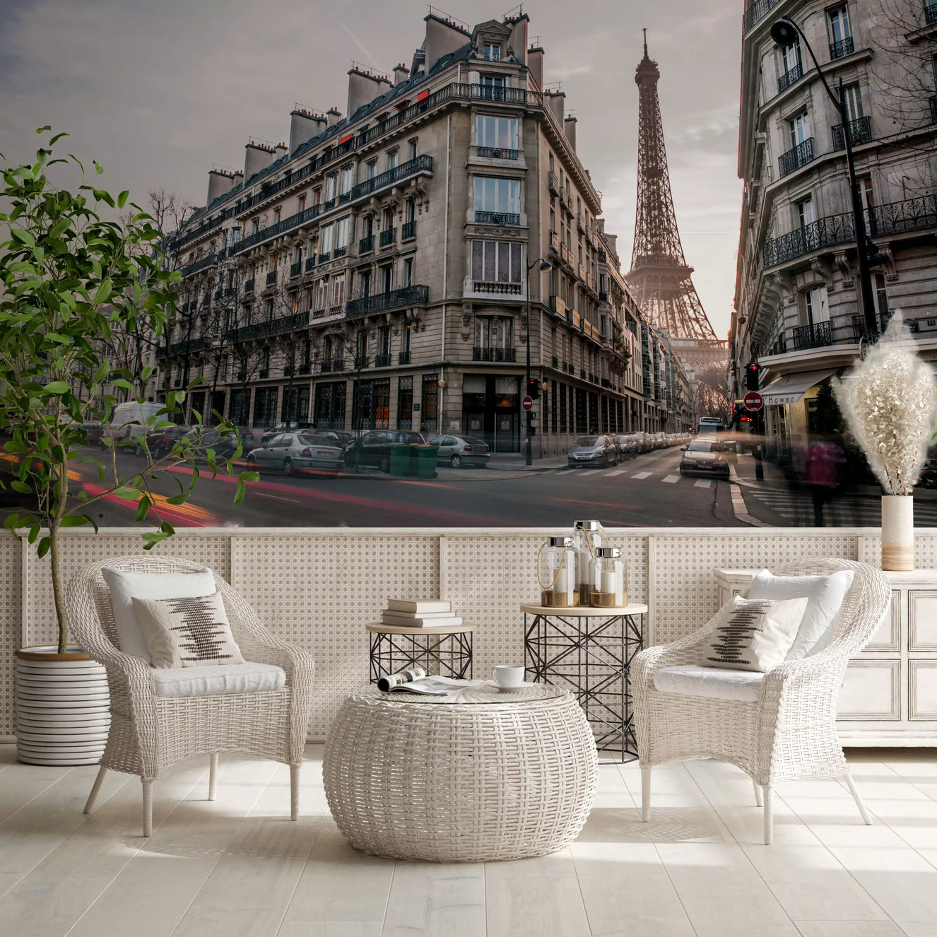Classic architecture in the Evening Flow wall mural a modern Living room .