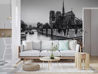 A Living room displays the Parisian Love Locks Notre Dame's Shadow wall mural.