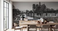 Notre Dame cathedral appears in the Parisian Love Locks Notre Dame's Shadow wall mural.