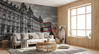Grey lounge settings gain energy through this vibrant Red wall mural backdrop.