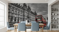 This Dining room area benefits from an engaging Urban wall mural installation.