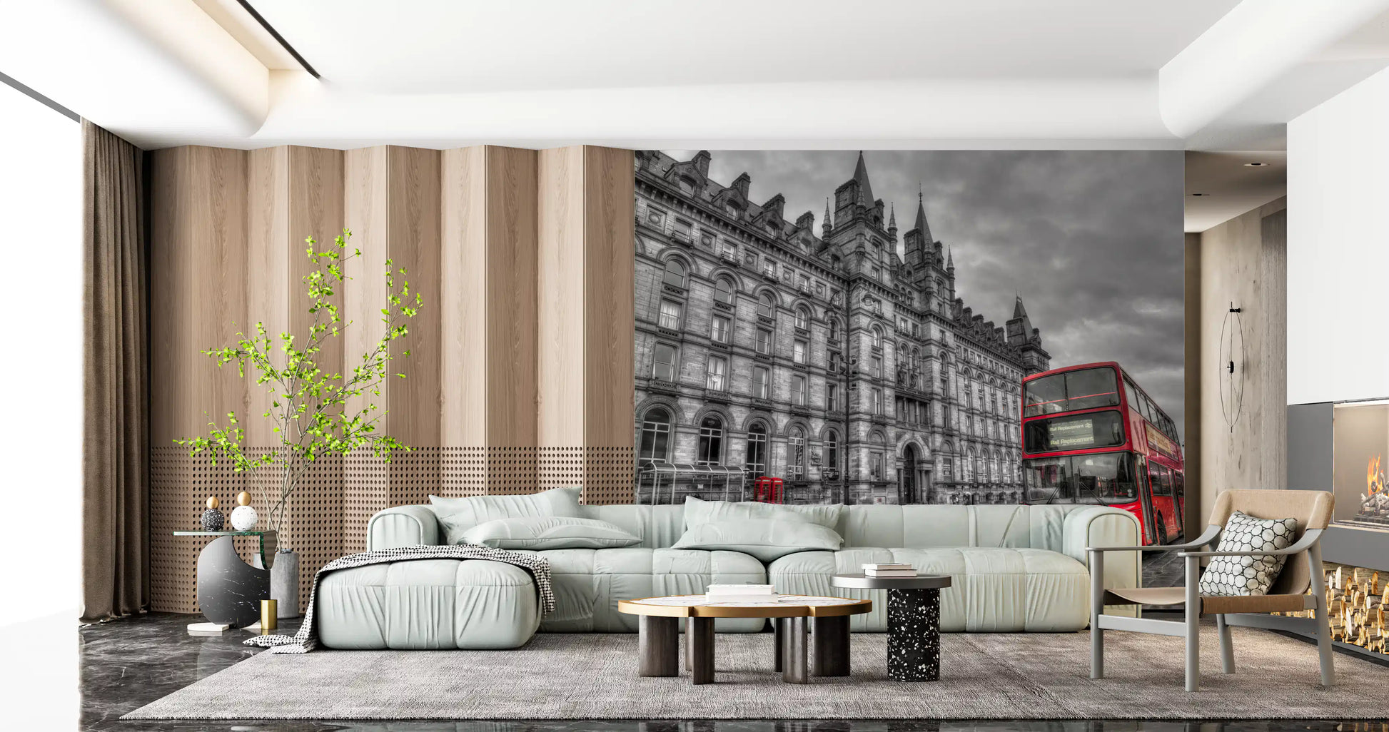 Casual living room environments host the striking Historic wall mural scenery.