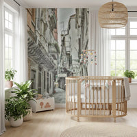 Old rustic building facades in the Italian Alley passage wall mural.