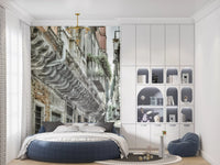 Cozy bedroom setup with the Venetian Alley Whisper Wall Mural installation.
