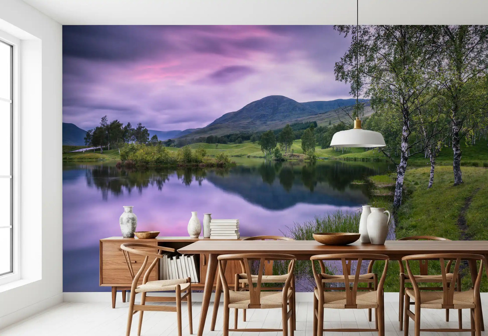 The rugged Scottish landscape dominates this Highland wall mural.