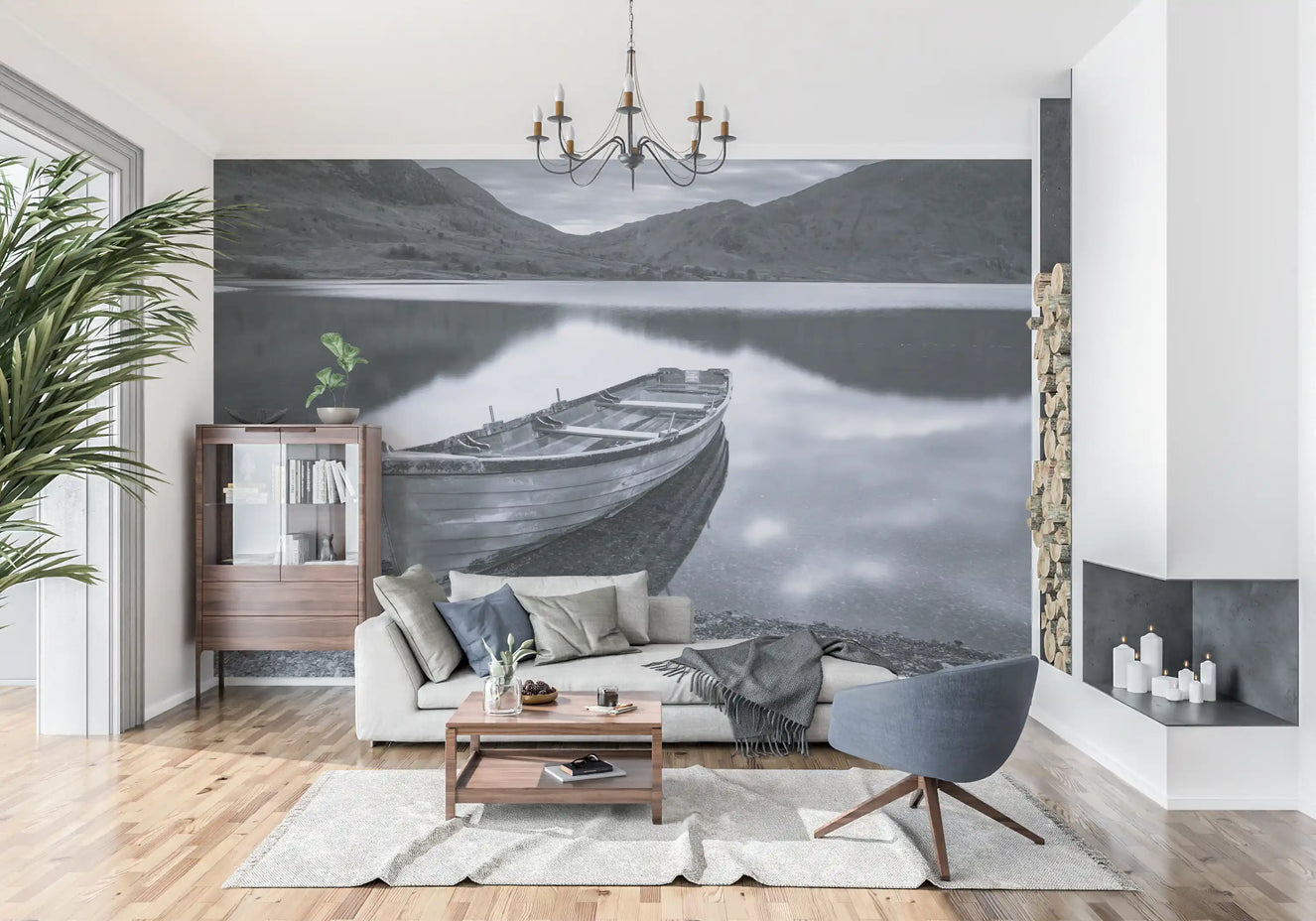 Silent Waters, Distant Peaks Wall Mural
