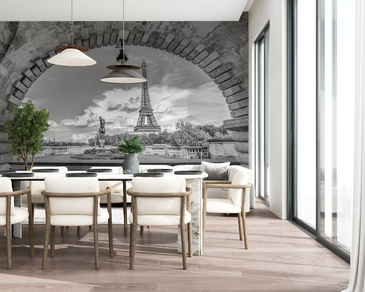 Vintage Paris look from the Timeless Parisian Vista wall mural suits a Dining room