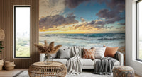 Horizon glow leads the eye through the Golden Shoreline Serenity wall mural panorama.