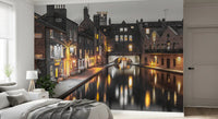 Mostly grayscale with warm yellow detail across the Urban Canal Twilight wall mural
