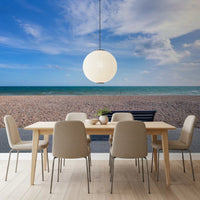 Open expanse of sky and sea, Blue Horizon wall mural in a Dining corner