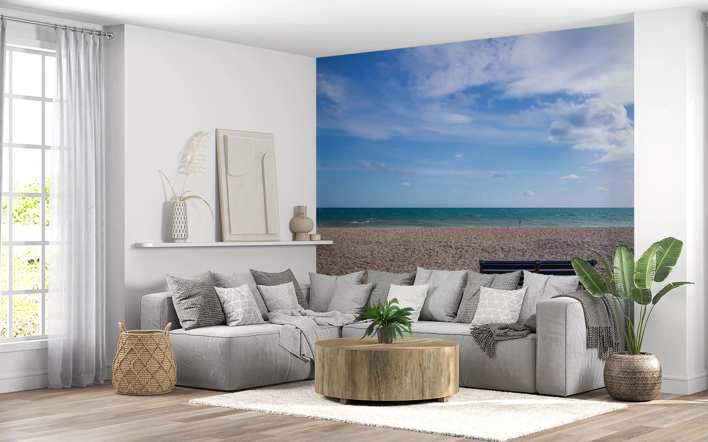 Thin cloud trails brush the horizon line, Blue Escape wall mural overview