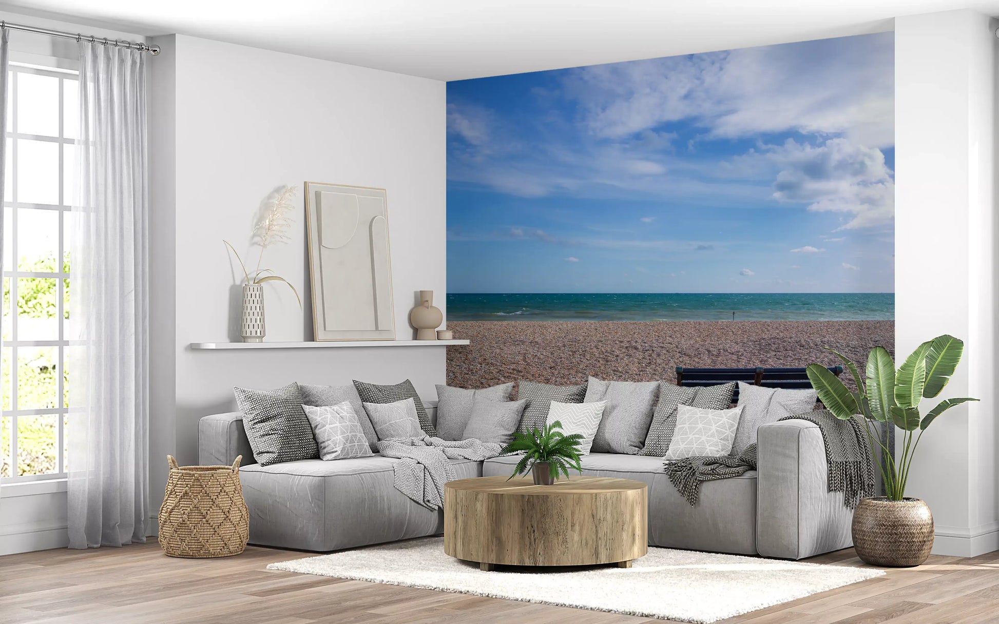 Thin cloud trails brush the horizon line, Blue Escape wall mural overview
