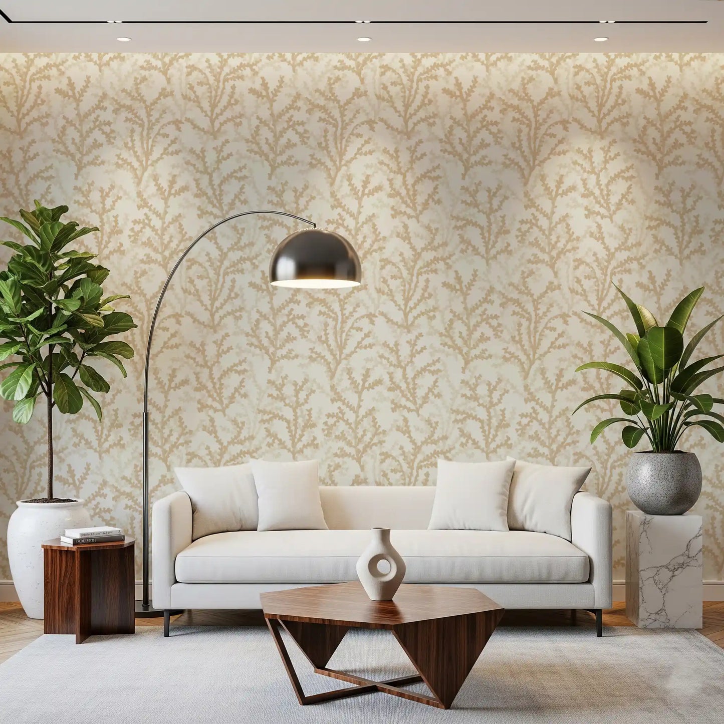 Neutral reef graphics from the Coraline wallpaper suit this Hallway 
