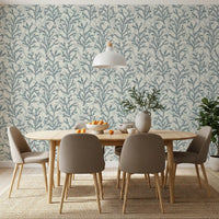 aquatic fronds outline the Painted Coraline Slate Gray wallpaper structure.