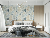 Bright Bedroom styling features a beige sofa alongside the subtle Corals wallpaper.