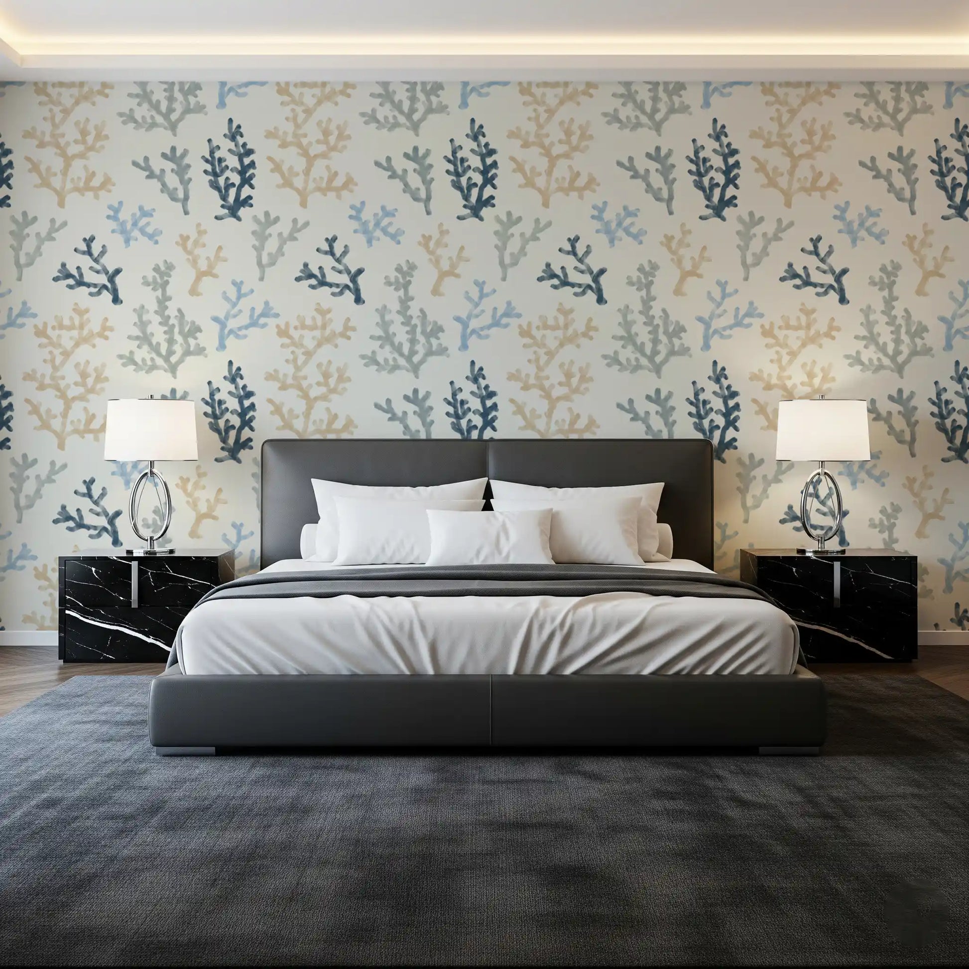 Neutral cream backgrounds marine branches on this Painted wallpaper.