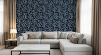 Deep navy isolate the Painted Coraline Dreaming Blue Dark Wallpaper motifs