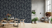 Painted Coraline Greenish Grey Dark Wallpaper an Dining and living room  layout.