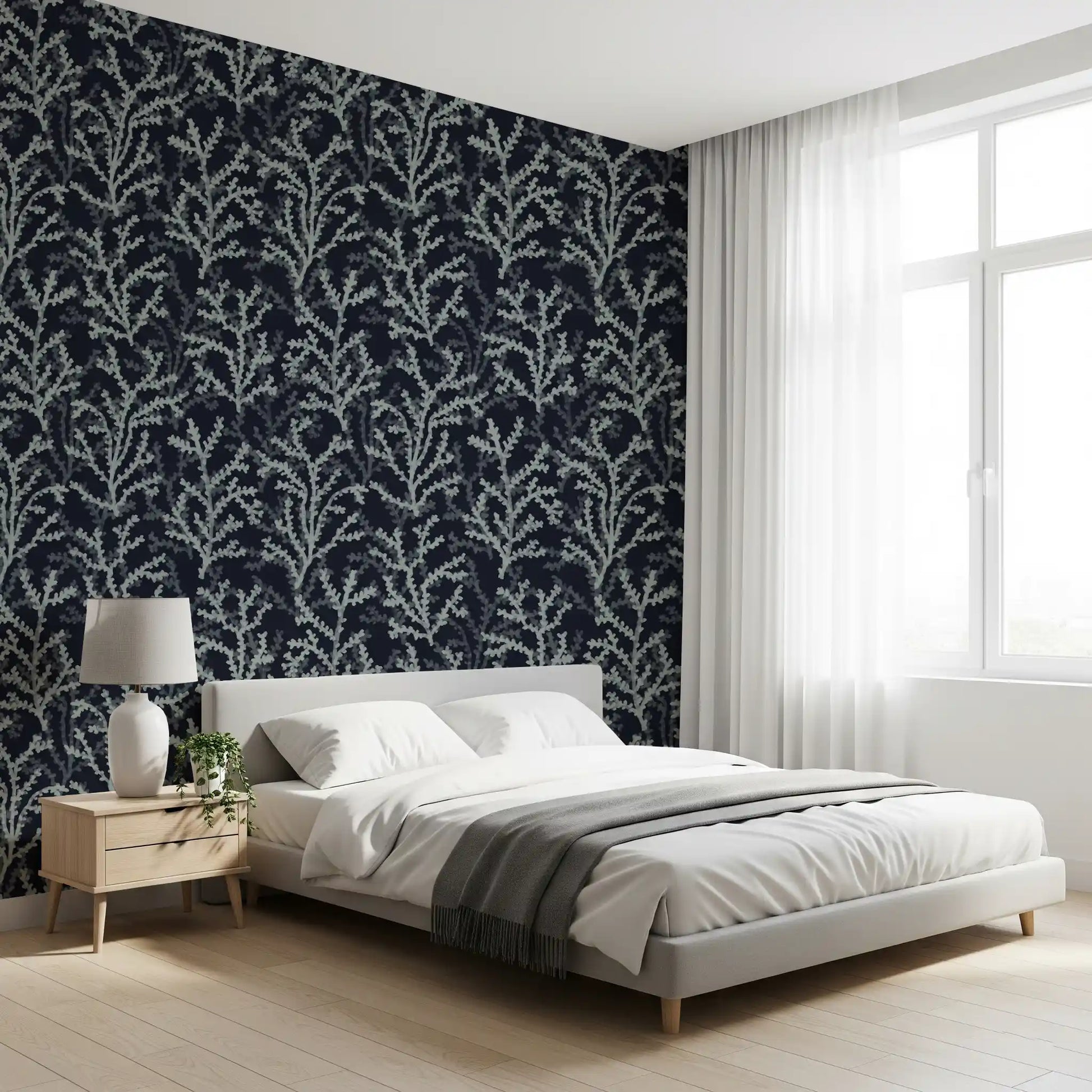 The Painted Coraline Greenish Grey Dark Wallpaper an inky color.
