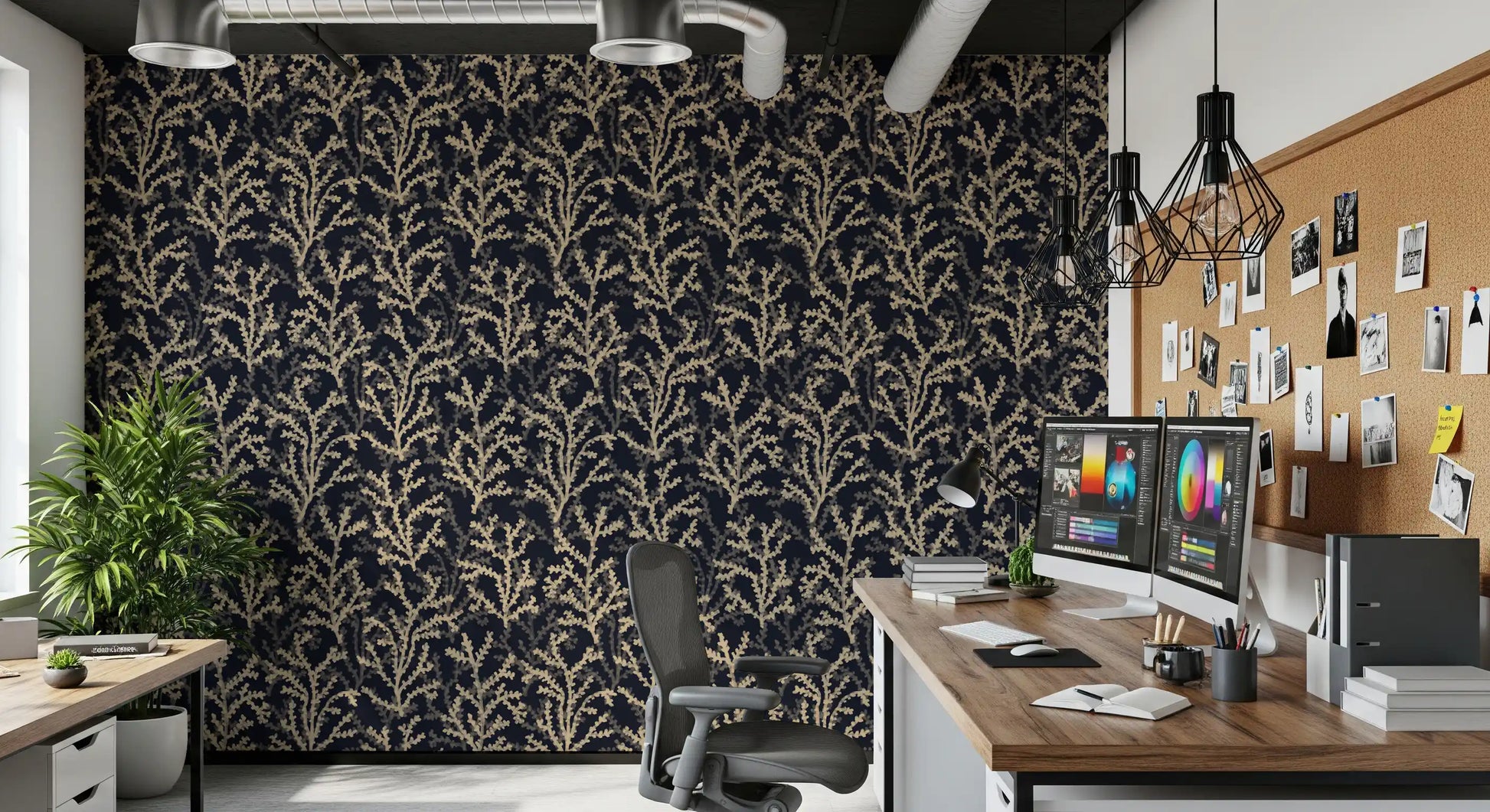 Taupe and beige reef limbs repeating on the Painted Coraline Sand Dark wallpaper
