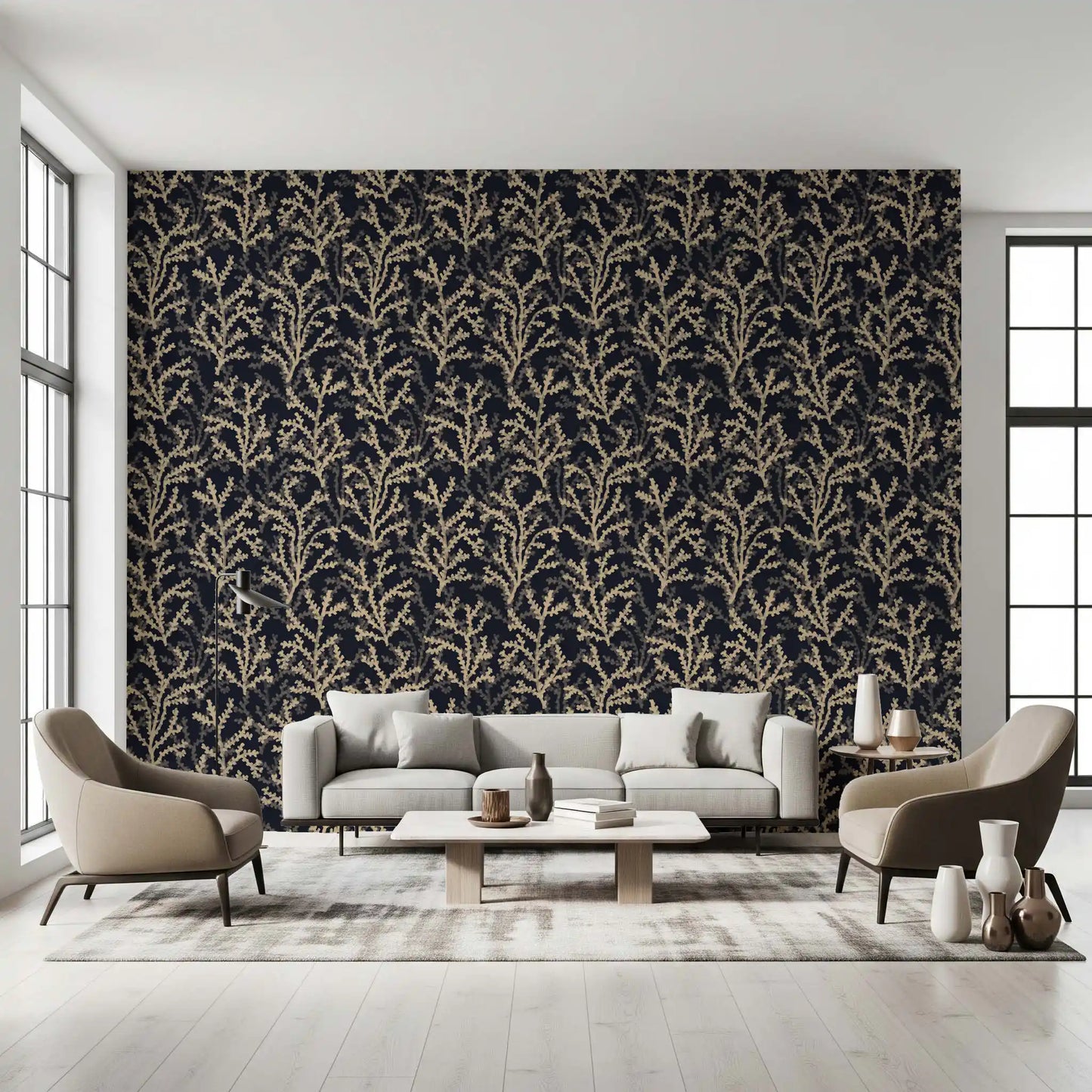Coraline Sand Dark wallpaper with dense branching coral forms in sand tones