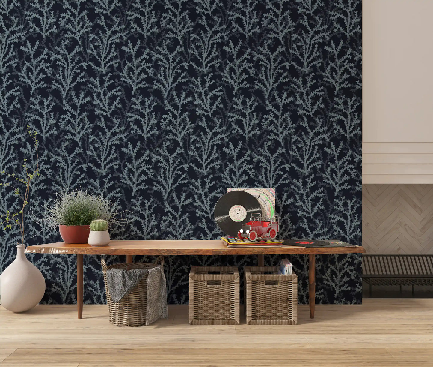 Painted Coraline Slate Gray Dark Wallpaper⁠