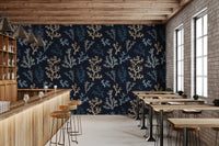 Beige and blue sea life motifs complete this cozy Café featuring the Painted wallpaper.