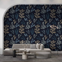 Light blue and tan ocean weave into the elegant Dark wallpaper.