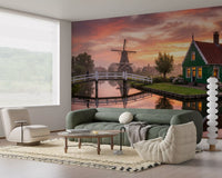 A Dutch settlement on the Canal wall mural brightens this modern Hallway 
