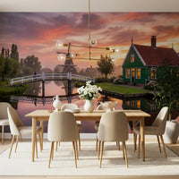 Morning from the Canal Glow at Dawn Wall Mural expand the compact Dining room