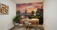 Pink clouds float above the quiet riverbank on the Canal Glow at Dawn Wall Mural