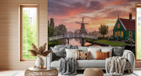 wooden windmills stand tall against the vibrant sky in this Canal wall mural