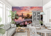 In a kitchen-dining area the Dutch Dawn Serenity Wall Mural adds colour.