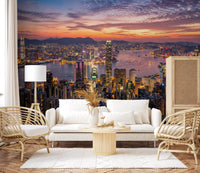 Hundreds of glowing skyscrapers detail the expansive Victoria wall mural layout.