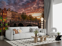 The warm Golden Hour Amsterdam Canal wall mural provides a Living room .