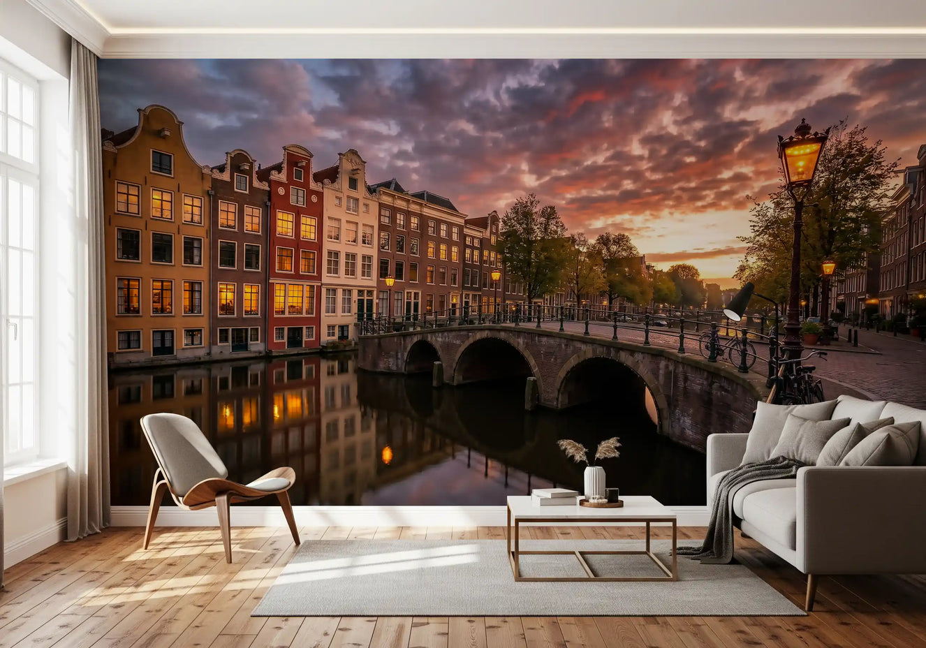 Golden Hour Amsterdam Canal Wall Mural