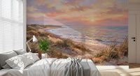 Coastal landscapes stretch across the Golden wall mural behind this Bedroom