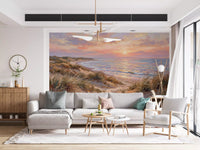 Natural timber Living room complement the detailed Dune wall mural