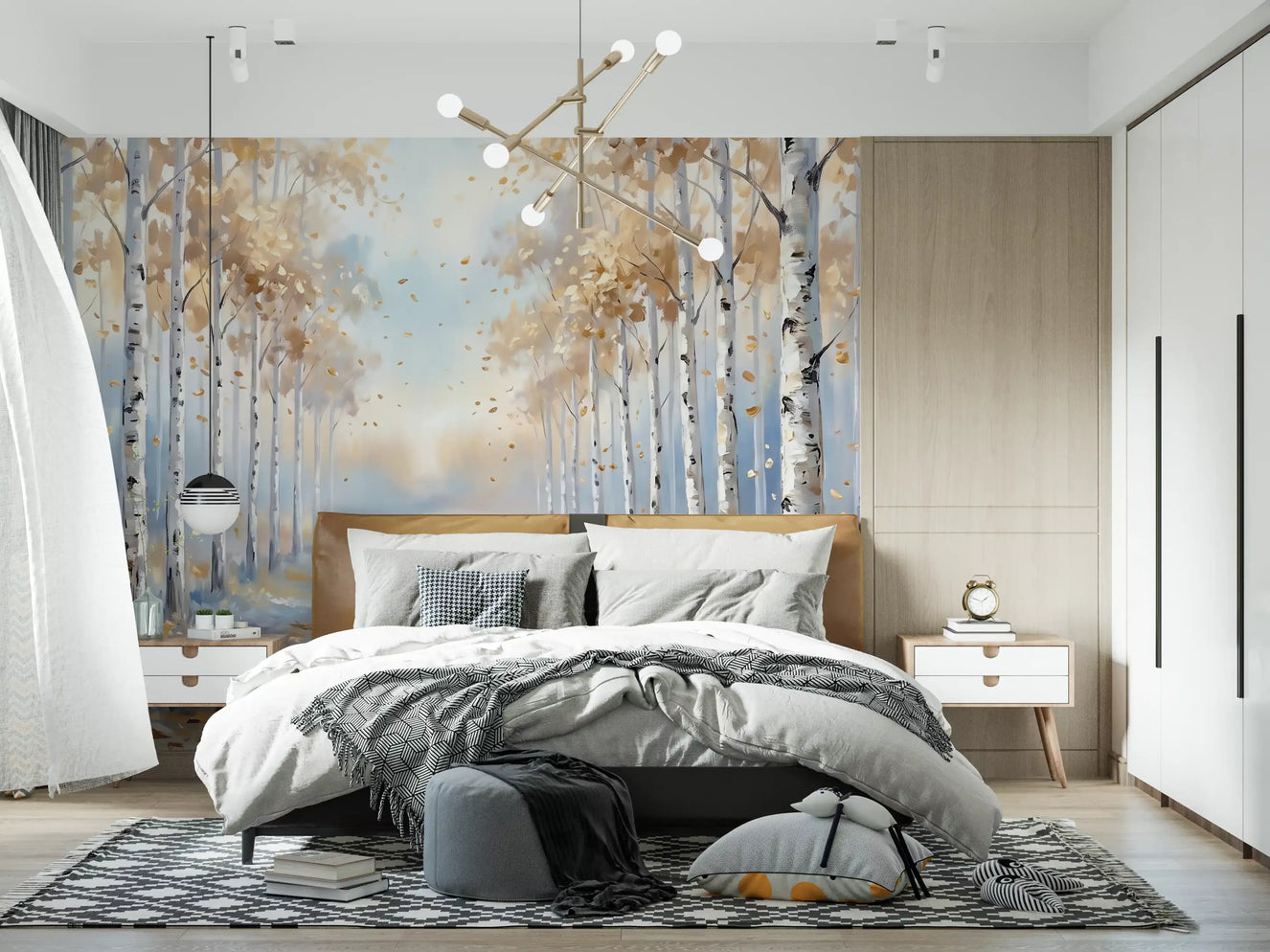 Golden Birch Path Wall Mural