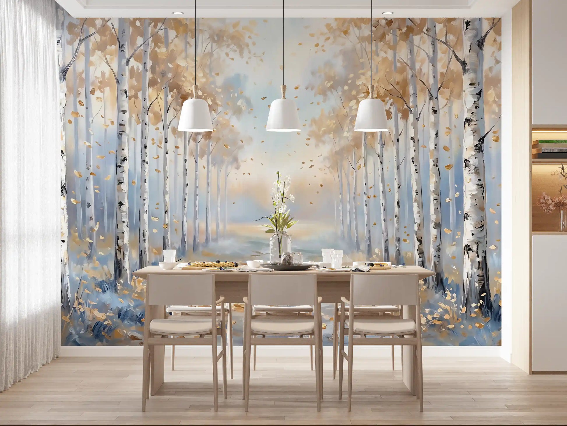 Soft blue skies contrast brightly against yellow foliage on this Golden wall mural scene.